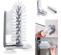 Glass Brush, Water Bottle Cleaning Brush Glass Cup Washer with Suction Base Bristle Brush for Beer Cup, Long Leg Cup, Red Wine Glass and More Bar Kitchen Sink Home Tools Grey