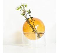 Glass Bud Vase for Flowers, Clear Bubble Vase Small Flower Vase Decorative Hydroponic Vase Glass Vases for Centerpieces, Cute Ball Vases Pots for Modern Home Decor, Wedding Table Décor (amber,large)