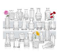 Glass Bud Vase Set 24, Small Flower Vases for Wedding Centerpiece Table Decorations Clear Vintage Embossed Mini Flower Arrangements in for Party or Home Room Decor