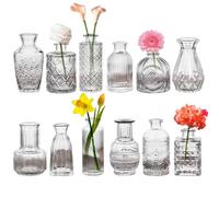 Glass Bud Vase Set of 12, Small Clear Bud Vases for Centerpieces in Bulk, Mini Vintage Vases Assorted Flower Vase for Baby Shower Wedding Floral Arrangements Home Table Decorations