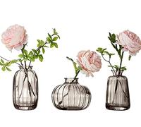 Glass Bud Vase Set of 3, Decorative Small Vase for Table Living Room Bedroom Home Office Kitchen Decor Grey