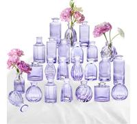 Glass Bud Vases 24 in Bulk, Small Purple Vase Glass Vases for Flowers Modern Ribbed Colored Bud Vase for Decor Wedding Flower Vase in Bulk Vintage Decor Bridal Shower Centerpieces Home Decoration