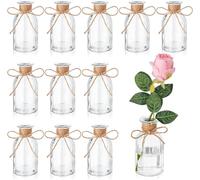 Glass Bud Vases Set of 12, Glass Bulk Rustic Vases for Wedding Decorations, Mini Flowers Vase for Centerpieces, Vintage Flower Vase with Hemp Rope Bows for Coffee Table Party Home Decor