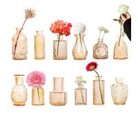 Glass Bud Vases Set of 12, Small Clear Amber Vase for Centerpieces, Mini Glass Vase in Bulk Vintage Vases Assorted Flower Vase for Baby Shower Wedding Floral Arrangements Home Table Decorations