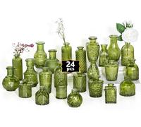 Glass Bud Vases, Set of 24, Mini Flower Vases for Centrepieces, Vintage Bottles for Table Decorations, Wedding Decor, Home, Clear (24, Green)
