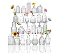 Glass Bud Vases, Set of 24, Mini Flower Vases for Centrepieces, Vintage Bottles for Table Decorations, Wedding Decor, Home, Clear (24, Clear)