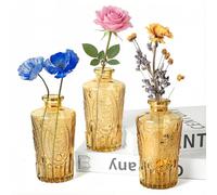 Glass Bud Vases Set of 3, Small Amber Vintage Glass Vases for Table Centerpieces, Wedding & Home Decor, Mini Flower Vase for Table Decoration