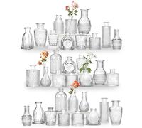 Glass Bud Vases, Set of 32, Mini Flower Vases for Centrepieces, Vintage Bottles for Table Decorations, Wedding Decor, Home, Clear (32, Clear)