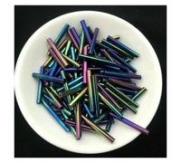 Glass Bugle Beads, Czech Seed Silver Core Glass le Tube Beads 2.5x20mm Multicolor Pack of 48(Ab Black)