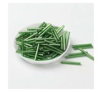 Glass Bugle Beads, Czech Seed Silver Core Glass le Tube Beads 2.5x20mm Multicolor Pack of 48(Light Green)