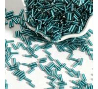 Glass Bugle Tube Beads, Spacer,100pcs/Lot 2x7mm Czech Seed Long Round Silverline Bugles Loose for Clothing Accessories(Teal)