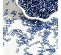 Glass Bugle Tube Beads, Spacer,100pcs/Lot 2x7mm Czech Seed Long Round Silverline Bugles Loose for Clothing Accessories(Blue)