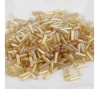 Glass Bugle Tube Beads, Spacer,10g/200Pcs Size 2 * 6mm Colorful Silver Core Czech Seed for Jewelry Making Garment Sewing Accessory(162 Brilliant L Gold)