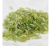Glass Bugle Tube Beads, Spacer,10g/200Pcs Size 2 * 6mm Colorful Silver Core Czech Seed for Jewelry Making Garment Sewing Accessory(164Brilliant L Green)