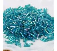 Glass Bugle Tube Beads, Spacer,10g/200Pcs Size 2 * 6mm Colorful Silver Core Czech Seed for Jewelry Making Garment Sewing Accessory(161Brilliant Peacock)