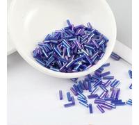 Glass Bugle Tube Beads, Spacer,200Pcs Tranparent 2 * 6mm Silver Core Czech Seed Embroidery Jewelry DIY Garment Accessories(AB Dark Blue)
