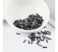 Glass Bugle Tube Beads, Spacer,200Pcs Tranparent 2 * 6mm Silver Core Czech Seed Embroidery Jewelry DIY Garment Accessories(AB Black)