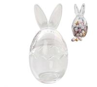 Glass Bunny Jar with Ears, Easter Candy Storage with Cracked Egg Lids, Large Bunny Ear Egg Candy Jar Clear Decorative Food Storage Container for Kitchen and Seasonal Gifting