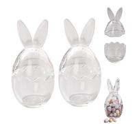 Glass Bunny Jars with Ears,Easter Candy Storage with Cracked Egg Lids,Easter Decorations Table Small Candy Holder,Reusable Spring Home & Table Decoration Container for Mini Eggs & Treats (Clear 2pcs)