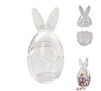 Glass Bunny Jars with Ears,Easter Candy Storage with Cracked Egg Lids,Easter Decorations Table Small Candy Holder,Reusable Spring Home & Table Decoration Container for Mini Eggs & Treats (Clear 1pcs)