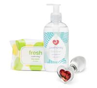 Glass Butt Plug - Water Based Lube Gel 250ml - Fresh Toy & Body Wipes 25 Pack