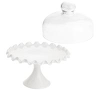 Glass Cake Cover with Ceramic Tray, Footed Food Display Stand for Pastries | Smooth Surface, Wavy Edge, Keeps Treats Clean and Hygienic, Suitable for Parties, Bakery Displays and Home Baking