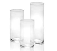 Glass Candle Cylinder Holders - Set of 3 Pillar Candle Vases - Assorted Heights for Home Décor, Weddings & Centerpieces - Crystal Clear Glass Candle Jars - M&W