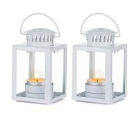 Glass Candle Holder, 2 Pcs，Vintage Style Hanging Small Lanterns for Tealight Candle, Black Candle Tea Light Holders(White,4)
