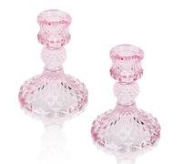 Glass Candle Holder, 2PCS Decorative Candle Sticks Pillar Candle Stand for Formal Events Wedding Party Table Centerpieces Home Decoration, Pink