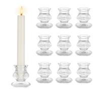 Glass Candle Holders for Tapered Candles: Hewory 10pcs Clear Candlestick Holders for Table Centrepiece, Crystal Ribbed Candle Sticks Holder Small Vintage Decoration for Christmas Party Home Wedding