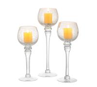 Glass Candle Holders Set - Clear Crackle Effect