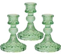 Glass Candlestick Holder Taper and Pillar Candle Holder, Desktop Decoration for Wedding Dinning Party-3 pcs(Green)