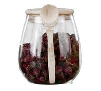 Glass Canisters With Lids - Glass Jar With Lid And Spoon, Wooden Lid Clear Condiment Containers, Safety Clasp, Kitchenware, Sugar Container, Salt Container For Pantry Shelves Kitchen Counters