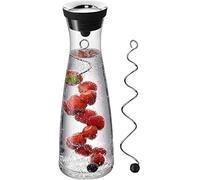 Glass Carafe with Lid and Stainless Steel Fruit Skewer, 34 oz 1 Liter Water Pitcher, Pitcher for Ice Tea and Homemade Juice, Heat Resistant Borosilicate Glass Carafe for Hot or Cold Water.