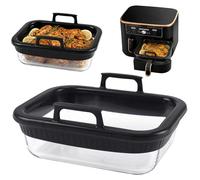 Glass Casserole Dish for Airfryer, Casserole Dish Hot Air Fryer with Removable Silicone Handles and Lid, H, 2-in-1 Glass Container Airfryer for AF400EU/AF500EU/SL400EU, BPA-Free, Dishwasher Safe
