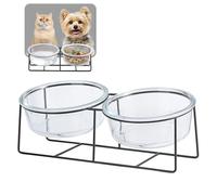 Glass Cat Bowls - Elevated Cat Dog Bowls with Metal Stand for Water and Food - Double Tilted and Raised Pet Dish for Cats and Small Size Dogs - Microwave and Dishwasher Safe 16.9 oz× 2