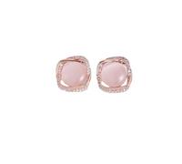 Glass Cat Eye Stone Geometric Stud Earrings, Simple Fashionable Zircon Earrings, High-End Elegant Versatile Jewelry for Daily Wear & Gifting