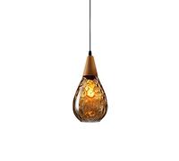 Glass Ceiling Pendant Light E27 Water Ripple Solid wood Ball Lampshade Nordic Modern Chandelier Fixture Light Shade Hanging Lamps light fitting Ceiling Lights for bar (Amber,S)