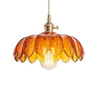 Glass Chandeliers Ceiling Lights,Adjustable Pendant Light Brass Vintage Hanging Lights for Bedrooms Restaurants,Kitchen Island Lights with 9.84 Inch Amber Lampshade,Lotus Lamp(Excluding E27 Bulb)
