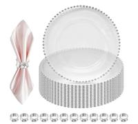Glass Charger Plate Sliver Beads n Hammered Napkin Ring, Sliver, 12pcs