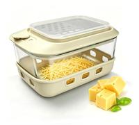 Glass Cheese Grater with Container, 46OZ Airtight Cheese Grater Bowl with Lid, Non-Slip Silicone Base, BPA-Free, Dishwasher & Freezer Safe for Cheese, Butter and Chocolate