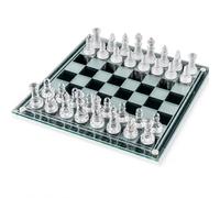 Glass Chess Set 25cm x 25cm Transparent Board Game with Frosted and Clear Glass Pieces, Decorative Strategy Game for Home, Office and Gift Display Collection
