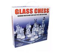Glass Chess Set, 32 Frosted and Clear Glass Pieces with Glass Board