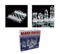 Glass Chess Set with Traditional Board Game - 32 Pieces, 22 x 22cm Playing Surface, Clear & Frosted Glass, Elegant Strategy Game for Home, Travel & Gifts