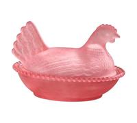 Glass Chicken Candy Dish,Crystal Hen on Nest Covered Jar for Snacks,Vintage Poultry Fruit Plate and Egg Tray Server,Retro Pastoral Tabletop Decoration,Glass Crystal Hens Shape Easter Ornament (Pink)