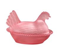 Glass Chicken Candy Dish, Crystal Hen on Nest Covered Jar for Snacks, Vintage Poultry Fruit Plate & Egg Tray Server, Retro Pastoral Tabletop Decoration (Pink)