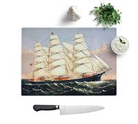 Glass Chopping Board - A Sailing Clipper Ship - Textured Worktop Saver Cutting Board - Heat Resistant, Shatterproof and Hygenic - 39 x 28.5 cm