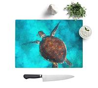 Glass Chopping Board - A Sea Turtle in Abstract - Textured Worktop Saver Cutting Board - Heat Resistant, Shatterproof and Hygenic - 39 x 28.5 cm