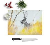 Glass Chopping Board - Alert Hare in The Meadow in Abstract - Textured Worktop Saver Cutting Board - Heat Resistant, Shatterproof and Hygenic - 28.5 x 20 cm