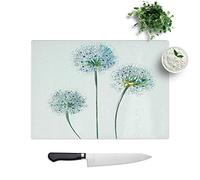 Glass Chopping Board - Blue Dandelion Flowers - Textured Worktop Saver Cutting Board - Heat Resistant, Shatterproof and Hygenic - 39 x 28.5 cm